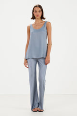 Genet Elastic Waist Bias Satin Trousers | Dusty Blue