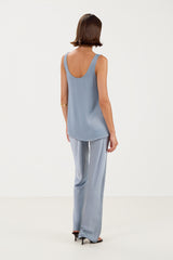 Genet Elastic Waist Bias Satin Trousers | Dusty Blue