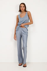 Genet Elastic Waist Bias Satin Trousers | Dusty Blue