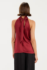 Roxane Halterneck Satin Tie Back Top | Carmine