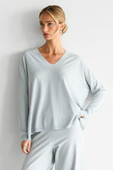Kaia V Neck Sweater | Pearl Grey | Fine Knit