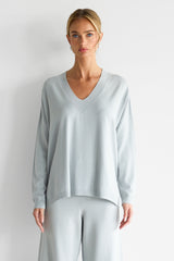 Kaia V Neck Sweater | Pearl Grey | Fine Knit