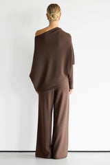 Kaia Asymmetric Sweater | Chocolate Brown | Fine Knit