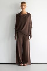 Kaia Asymmetric Sweater | Chocolate Brown | Fine Knit