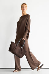 Kaia Asymmetric Sweater | Chocolate Brown | Fine Knit