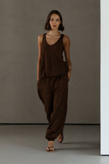 Aldina Balloon Trousers | Chocolate Brown | Linen Blend