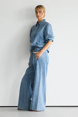 Bria Puff Sleeve Top | Marble Bleach Denim