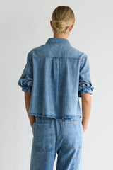 Bria Puff Sleeve Top | Marble Bleach Denim