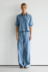 Bria Puff Sleeve Top | Marble Bleach Denim