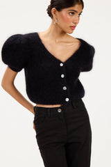 Camille Two-Way Cardigan | Black | Brushed Mohair Blend
