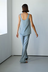 Genet Elastic Waist Bias Satin Trousers | Dusty Blue