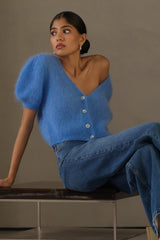 Camille Two-Way Cardigan | Cornflower Blue | Brushed Mohair Blend