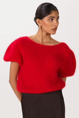 Camille Two-Way Cardigan | Red | Brushed Mohair Blend
