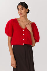 Camille Two-Way Cardigan | Red | Brushed Mohair Blend