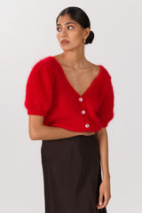 Camille Two-Way Cardigan | Red | Brushed Mohair Blend
