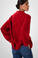 Naya Crew Neck Sweater | Red | Merino Wool Cashmere