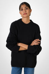 Naya Crew Neck Sweater | Black | Merino Wool Cashmere