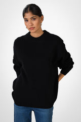 Naya Crew Neck Sweater | Black | Merino Wool Cashmere