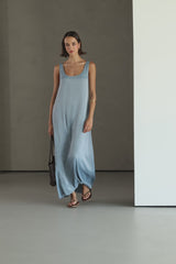 Chiara Satin Dress | Dusty Blue