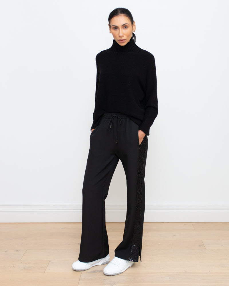 Side Sequin Striped Trousers in Black
