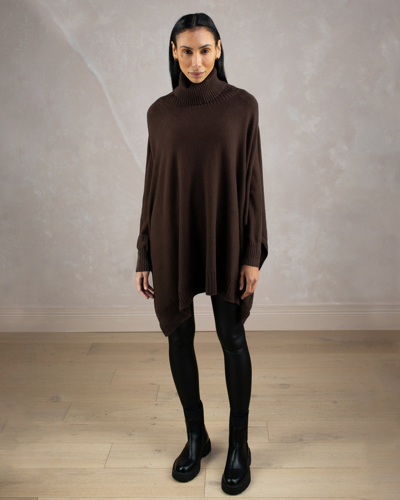 Rollneck Poncho Modal Blend | Dark Brown