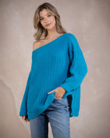 Ribbed High Low Knit | Blue