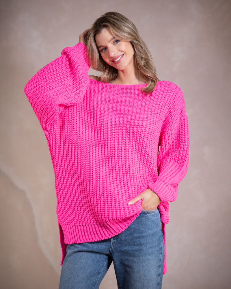NEW | Ribbed High Low Knit | Hot Pink