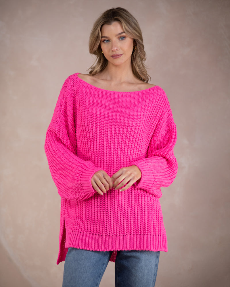 NEW | Ribbed High Low Knit | Hot Pink