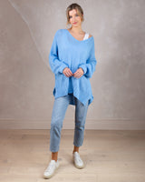 V Neck Slouchy Crochet Knit | Light Blue