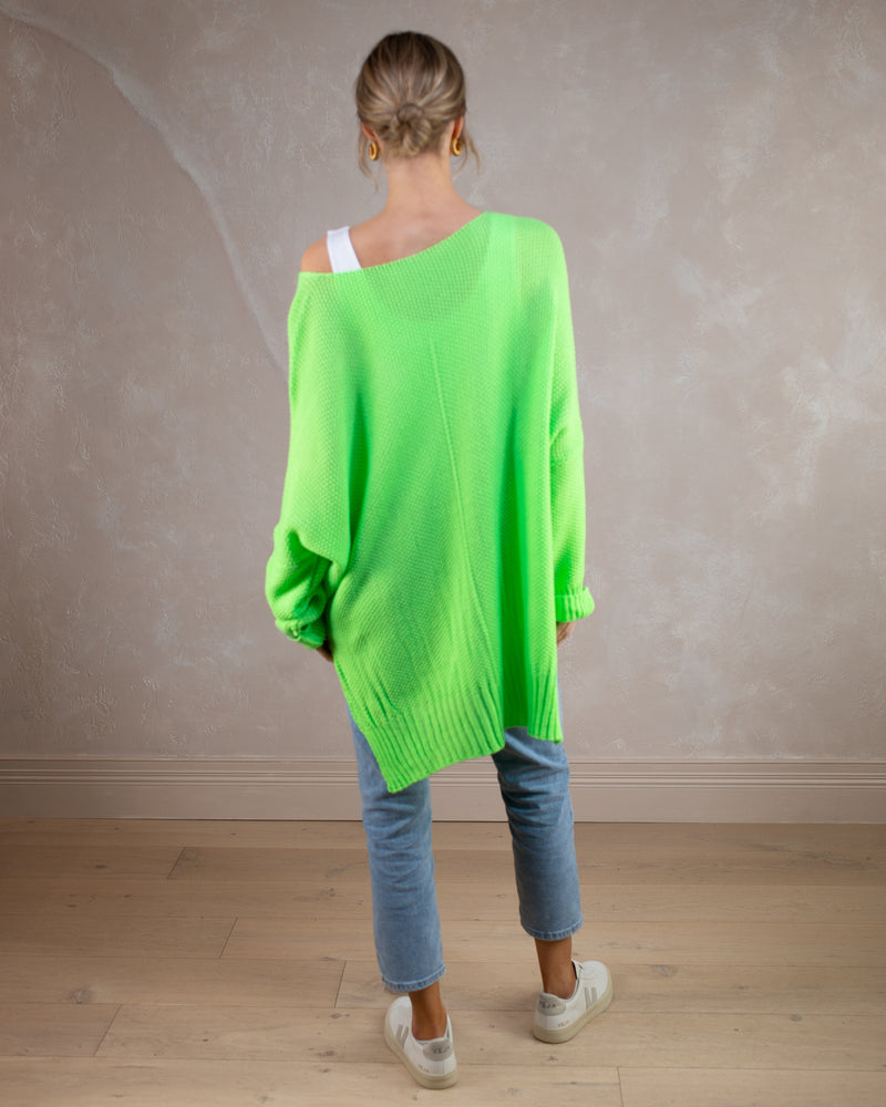 SIGN UP | V Neck Slouchy Crochet Knit | Lime