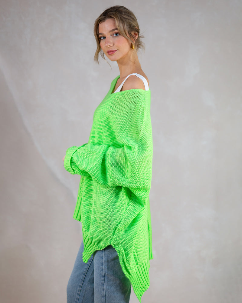 SIGN UP | V Neck Slouchy Crochet Knit | Lime