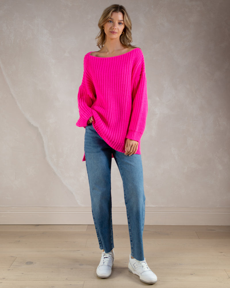 NEW | Ribbed High Low Knit | Hot Pink
