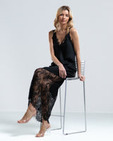 SALE | Satin Lace Maxi Slip Dress | Black
