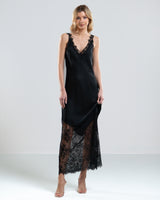 SALE | Satin Lace Maxi Slip Dress | Black