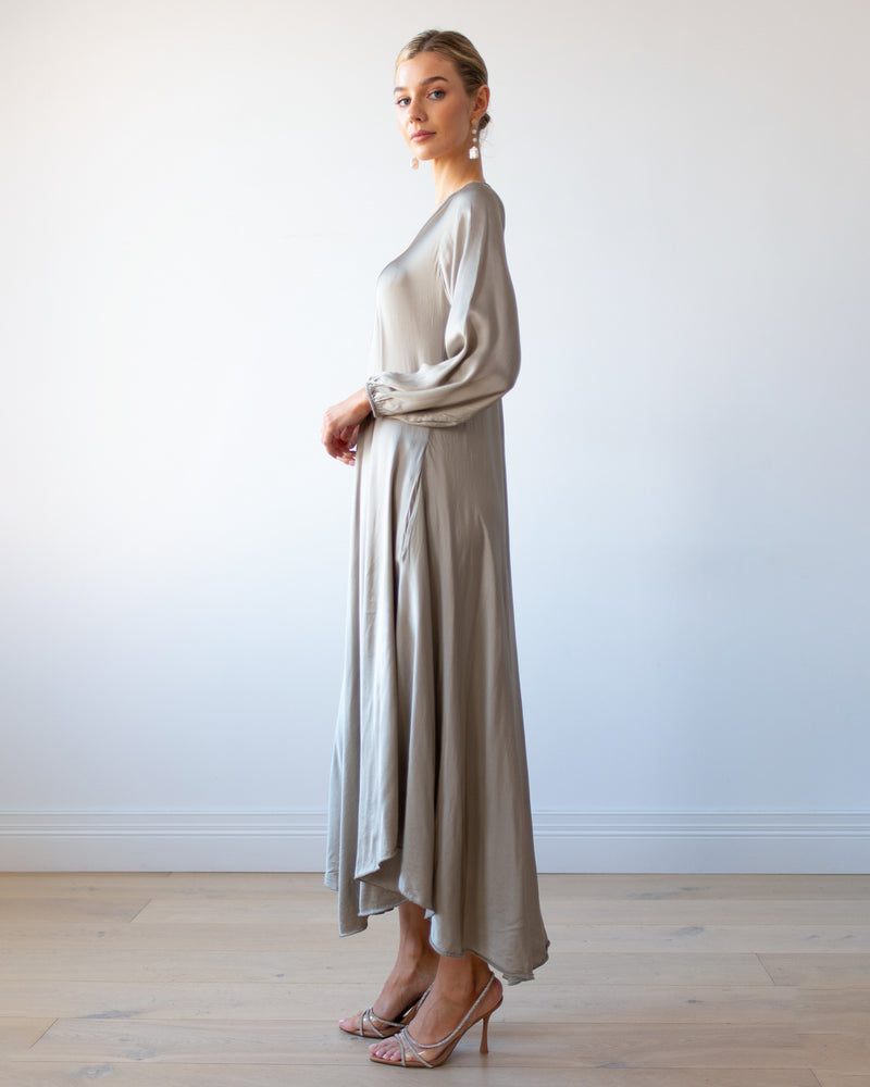 SALE | V Neck Silk Maxi Dress | Khaki