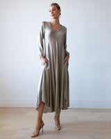 SALE | V Neck Silk Maxi Dress | Khaki