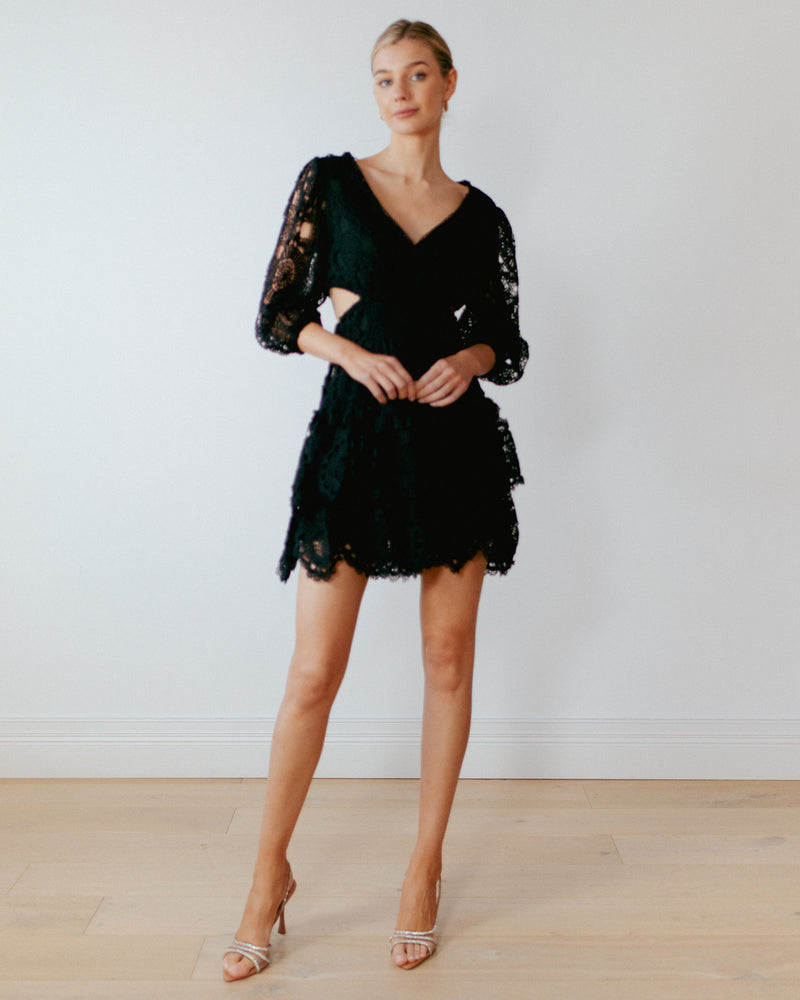 Cut Out Lace Trim Short Dress | Black