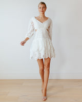Cut Out Lace Trim Short Dress | White
